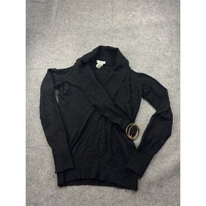 VTG Caché Womens S Surplice Cold Shoulder Faux Wrap Long Sleeve Sweater Y2K Sexy